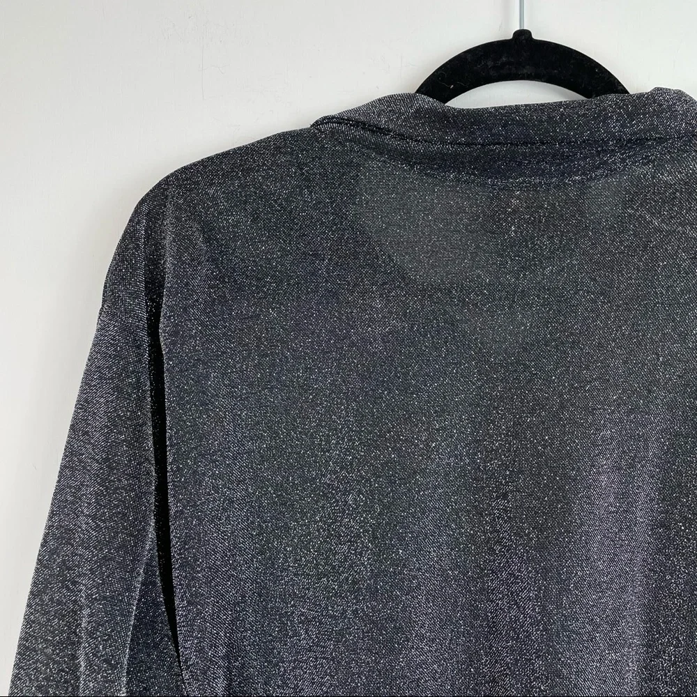 Vtg C.B. Studio Womens Silver Metallic Button Down Sparkle Holiday Top